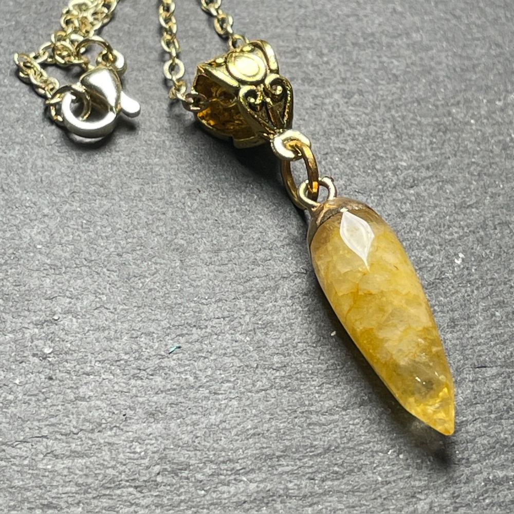 Yellow Jade Nugget Necklace Pendant Gold Plated Chain - Picture 12 of 15